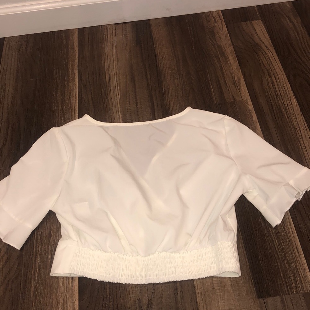White Cropped Cross Front Shirt - Picture 3 of 6